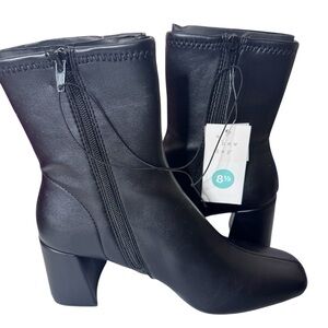 Universal Thread Black Ankle Boots chunky heel zip 8.5 Women’s New Moto square